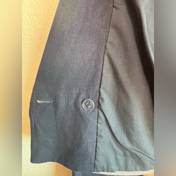 Jason Wu Navy Linen & Plaid Mixed Media Double Breasted Cropped Blazer L - Picture 9 of 12